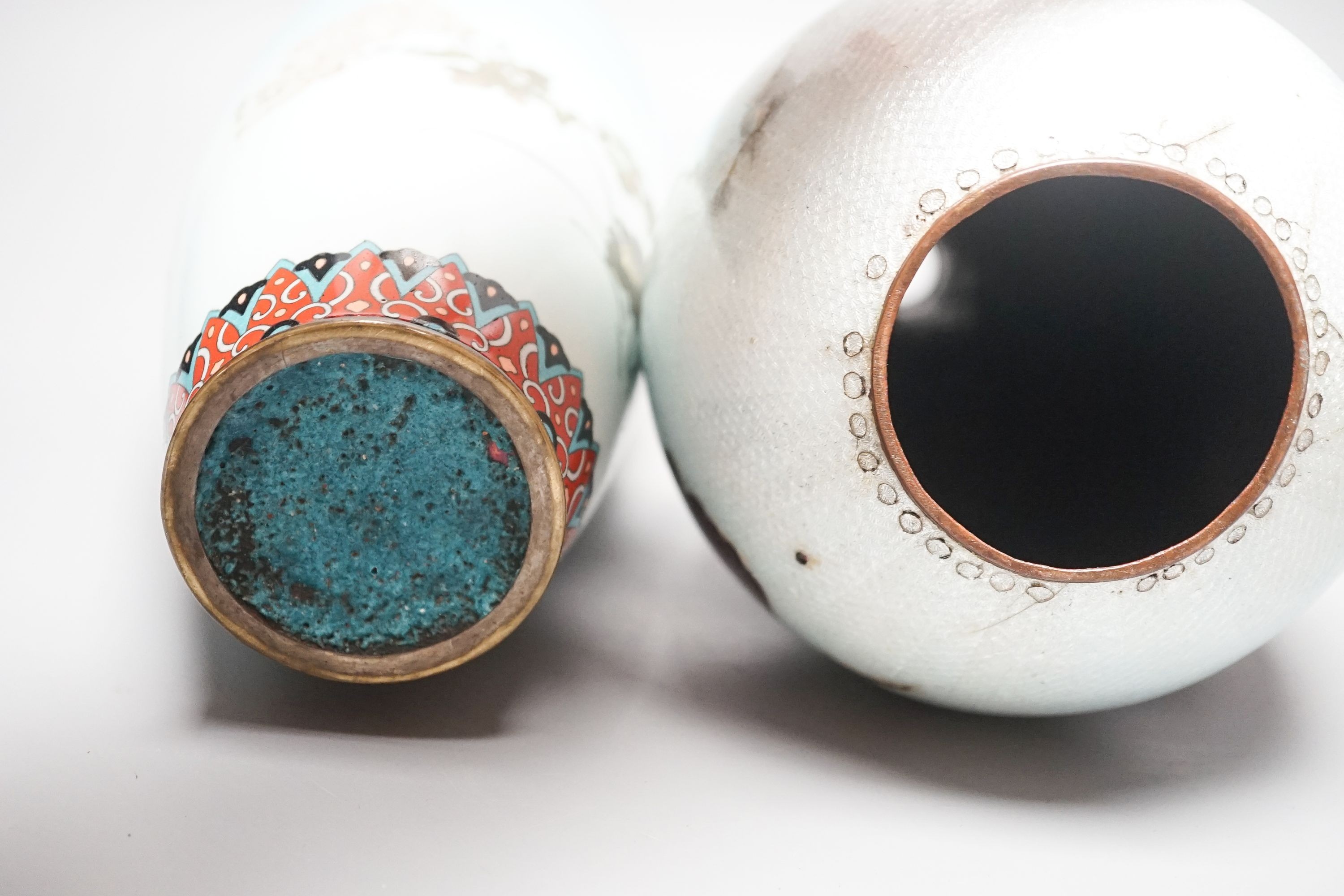 Two Japanese cloisonné enamel vases, tallest 36.5cm, Meiji period